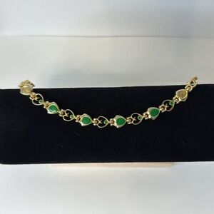 Vintage Green Enamel Heart Bracelet gold tone